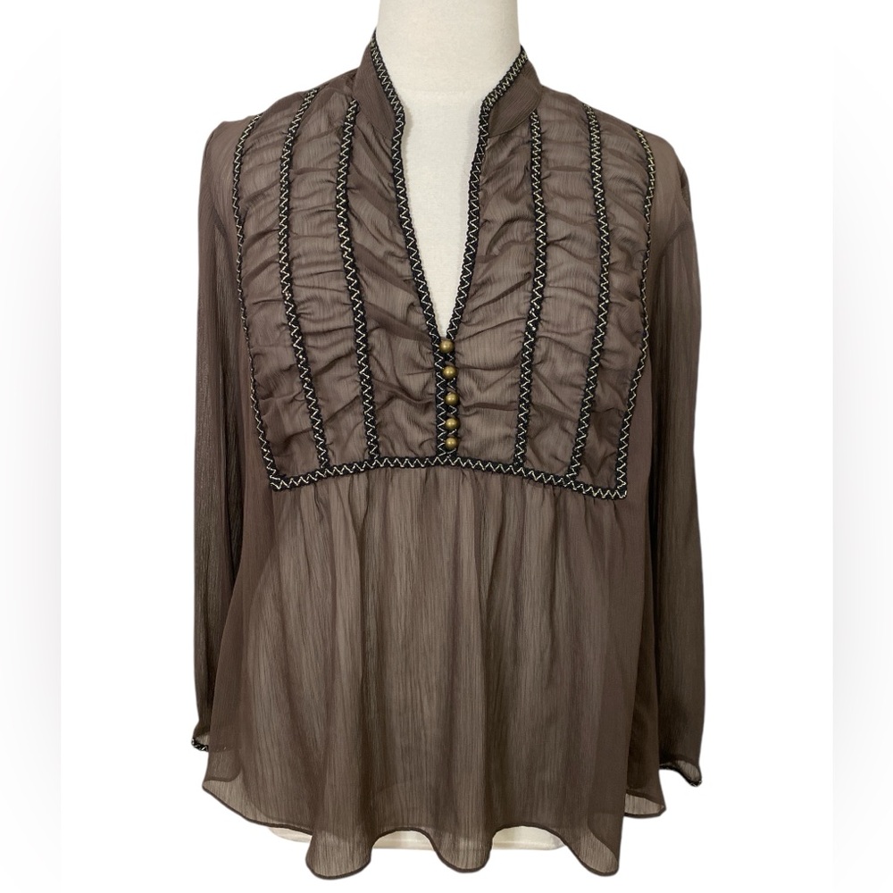Lane Bryant brown sheer chiffon fairycore peasant top - Picture 2 of 7